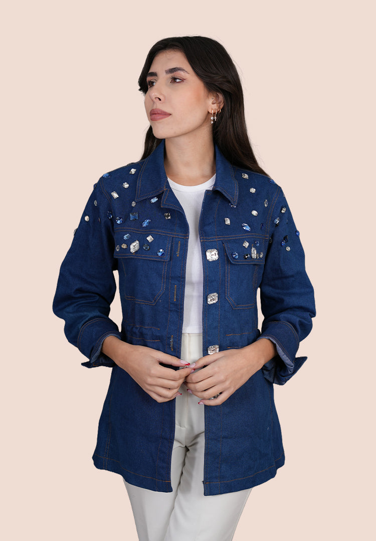 Crystal Aura Embellished Denim Jacket