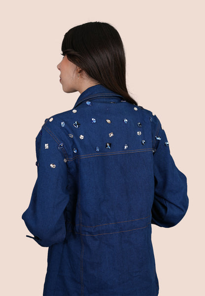 Crystal Aura Embellished Denim Jacket