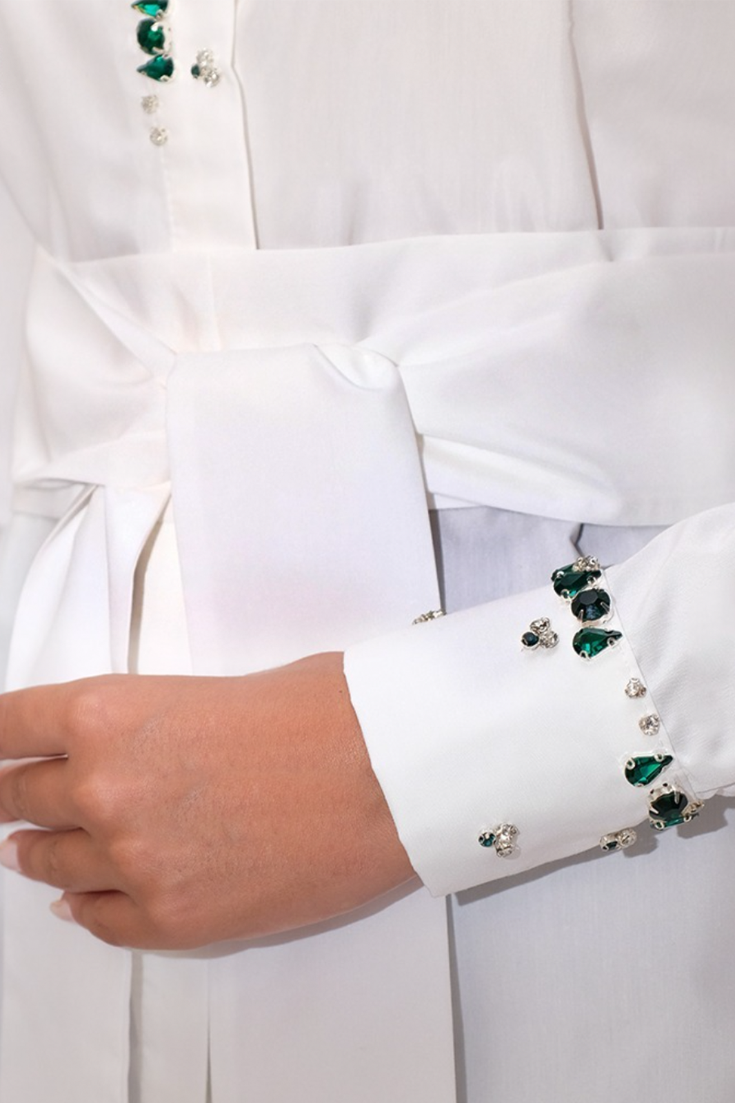 White Shirt with Green Crystals