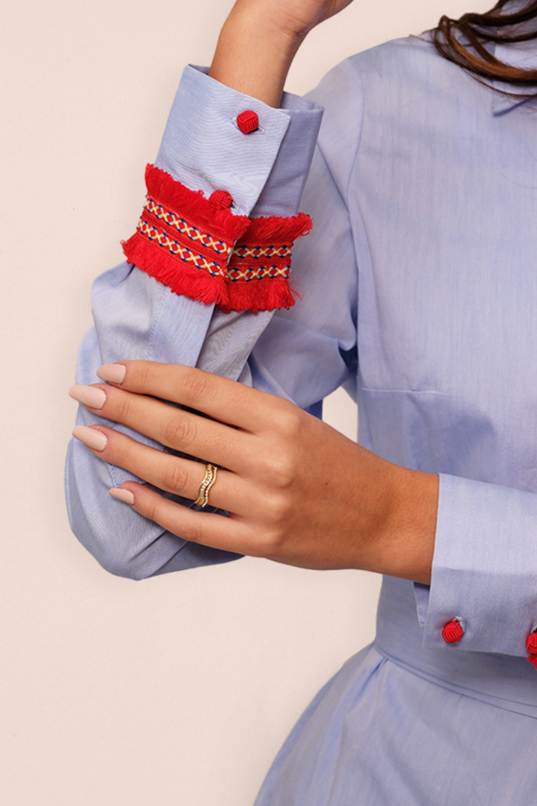 Blue Shirt with Red Embroidery