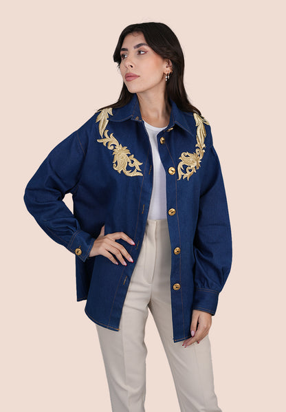 Royal Crest Embroidered Denim Jacket