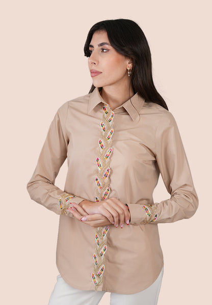 Sandstone Elegance Embroidered Shirt