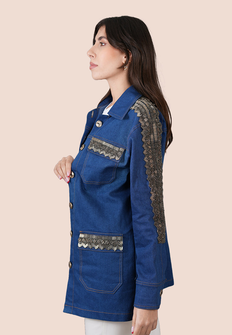 Midnight Luxe Embellished Denim Jacket