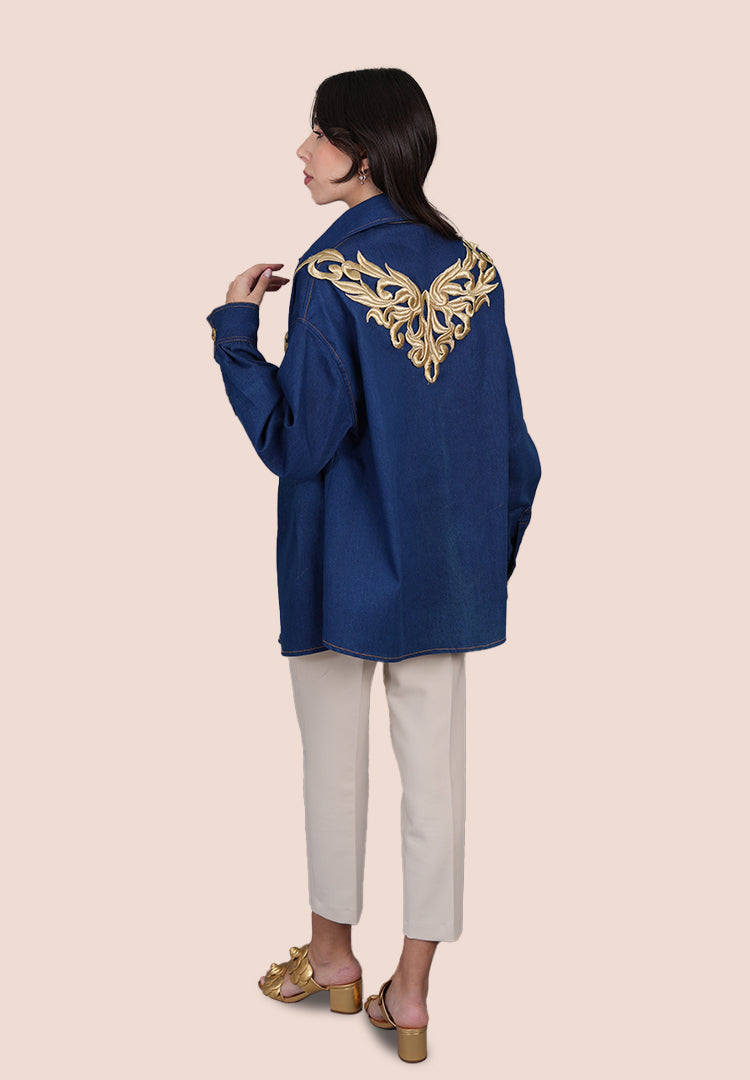 Royal Crest Embroidered Denim Jacket